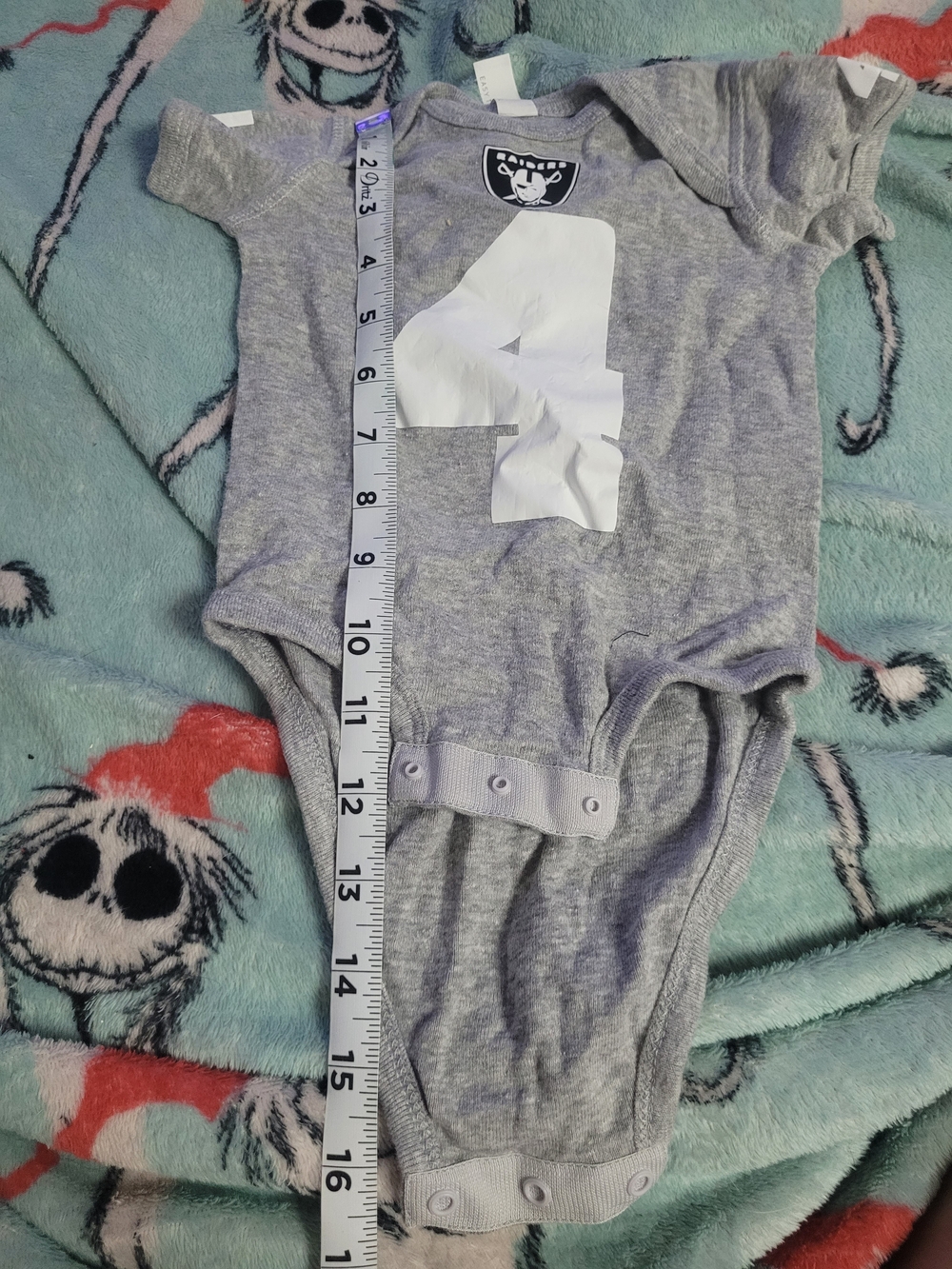 Raiders Gray Baby Bodysuit with White Number 4 and Raiders Logo